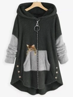 Women Color Block Furry Fleece Fabric Cat Zipper Hooded Coat 18 Women Color Block Furry Fleece Fabric Cat Zipper Hooded Coat -Shinee Style Shop 79656acdc4eaab1f2fab889f0527e069
