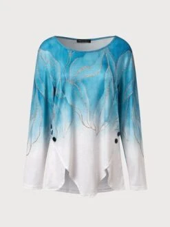 Gradient Tulip-shaped Hem Button Loose Tunic T-shirt -Shinee Style Shop 79922974268be7442ea70807369ea9d6