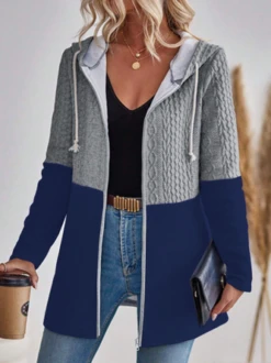 Plain Pocket Stitching Casual Loose Womens' Drawstring Hooded Jacket -Shinee Style Shop 7b18549fa9c445f2204f8fdca011aef2