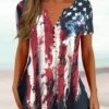 Casual V Neck America Flag Blouse