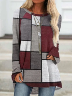 JFN Round Neck Geometric Casual Tunic Top -Shinee Style Shop 7e05250c82a5e8aa9f267791bc5ad032