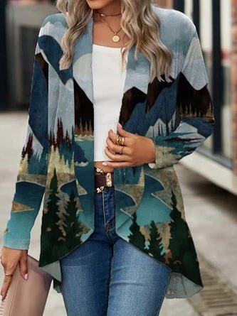 Landscape Print Shawl Collar Casual Other Coat 3 Landscape Print Shawl Collar Casual Other Coat