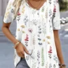 V Neck Casual Loose Floral Blouse -Shinee Style Shop 7fba461c1826d13a1093c65f59ef448e