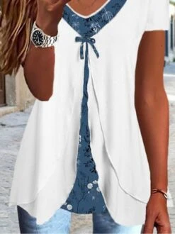 JFN V Neck Casual Floral Tops -Shinee Style Shop 84884872c88d3f92646f684c7d7b49fe