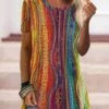 JFN Round Neck Colorful StripesCasual Tunic Tops -Shinee Style Shop 85811993480e62ae4f22011bf8e55791
