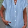 Loose Plain V Neck Casual Blouse
