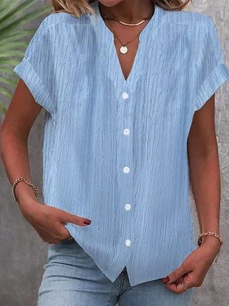 Loose Plain V Neck Casual Blouse 3 Loose Plain V Neck Casual Blouse