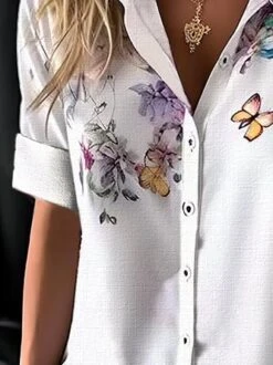 Butterfly Loose Shirt Collar Casual Blouse -Shinee Style Shop 890cd21dd725d194c29c720a275df341