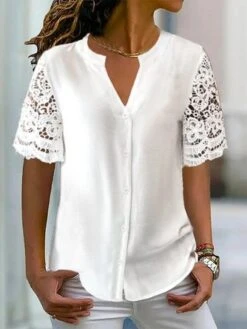 Loose Lace Simple Plain Blouse