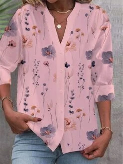 V Neck Casual Loose Buttoned Blouse -Shinee Style Shop 8b4a901156309b44d87bfe5e3b3204d7
