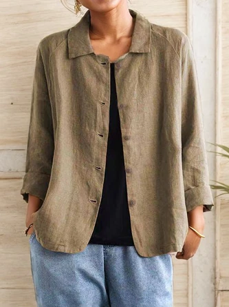 Casual Loose Cotton And Linen Shawl Collar Kimono 5 Casual Loose Cotton And Linen Shawl Collar Kimono - Image 3