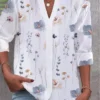 V Neck Casual Loose Buttoned Blouse