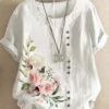 JFN Cotton Loose Crew Neck Floral Boho Blouse -Shinee Style Shop 8e2520da26f7585bc9a543f9c40f9254