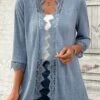 Casual Loose Lace Edge Plain Kimono