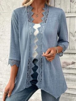 Casual Loose Lace Edge Plain Kimono