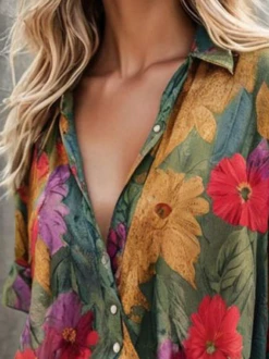 Casual Loose Floral Shirt Collar Blouse -Shinee Style Shop 8f326e99c4a1813b7b67e6f56ae83002