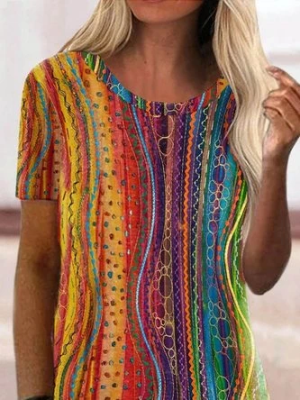 JFN Round Neck Colorful StripesCasual Tunic Tops 4 JFN Round Neck Colorful StripesCasual Tunic Tops - Image 2