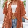 Women's Shawl Collar Eyelet Casual Loose Plain Buttoned Cardigan/Kimono -Shinee Style Shop 90edbf57e71107f5c3997ef065bb69c8
