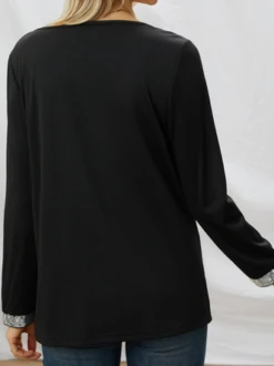Sequins Casual V Neck Black Top -Shinee Style Shop 921c9fd3a3c2a149ffca27f8fb22a256