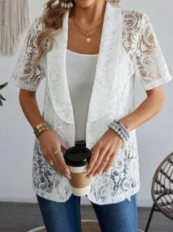 Shawl Collar Elegant Lace Kimono -Shinee Style Shop 93312ab3e135f1acdbf1d372be33e122