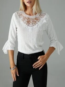 Crew Neck Lace Casual Blouse -Shinee Style Shop 93524a42ab94a344707a6cdcfcb1631c