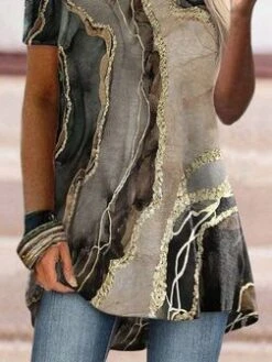 JFN Round Neck Marbling Casual Tunic T-Shirt -Shinee Style Shop 93bca5f7c6ac3e8645a928a625b02ccf