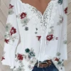 Casual V Neck Lace Regular Fit Blouse