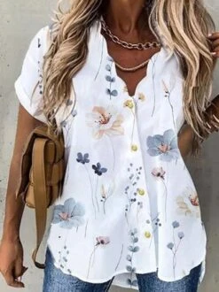 Buttoned Loose Casual V Neck Blouse -Shinee Style Shop a08b8baca69591ac2c4c64d667b16895