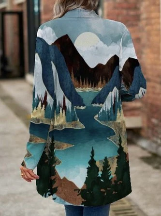 Landscape Print Shawl Collar Casual Other Coat 4 Landscape Print Shawl Collar Casual Other Coat - Image 2