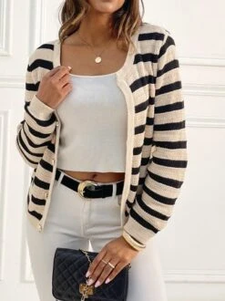 Striped Loose Casual Shawl Collar Cardigan 10 Striped Loose Casual Shawl Collar Cardigan -Shinee Style Shop a424721ae640a31a2abd07effdd7b723