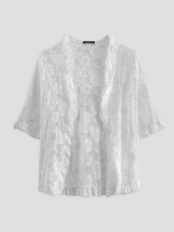 Breathable Casual Cute Jacket Short Sleeve Solid Color Floral Lace Wedding Knit Jacket -Shinee Style Shop a6702f94570a8fa6edf52fd1f0ac662a