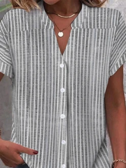 Stand Collar Striped Loose Casual Blouse -Shinee Style Shop a6957a08bcb80be94a3e35afb825d902