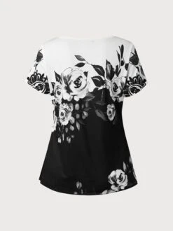 Women's Summer Tunics Crew Neck Floral Color Block Casual Tunic Top -Shinee Style Shop acad349655fcaee50a12e84f277edf9c