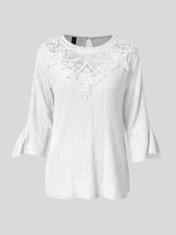 Crew Neck Lace Casual Blouse -Shinee Style Shop b09b867a72cc49de836bf5b46dcef396