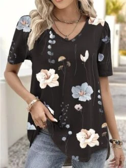 Jersey Casual Loose Floral Blouse -Shinee Style Shop b6175e70e1db46dffd17ee274b19926a