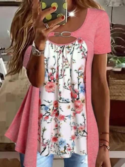 JFN Casual Floral Design Short Sleeve Top