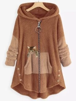 Women Color Block Furry Fleece Fabric Cat Zipper Hooded Coat 16 Women Color Block Furry Fleece Fabric Cat Zipper Hooded Coat -Shinee Style Shop b7a0d36fc596e0bc5c5c57d5ef33a9f2
