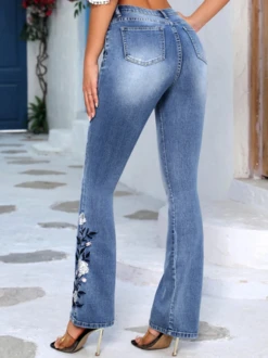 Floral Buttoned Casual Floral Embroidery Flare Leg Jeans -Shinee Style Shop ba60c4c61a07288ab1635fbfcf4e036f