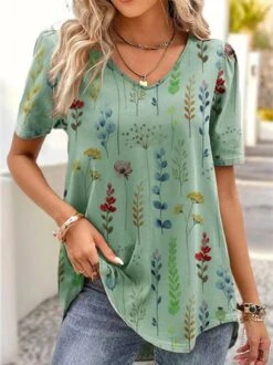 V Neck Casual Loose Floral Blouse -Shinee Style Shop be213e53fe7b1dcf6eda78c590a8cbc5