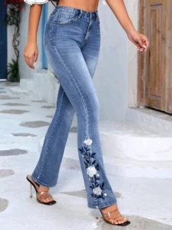 Floral Buttoned Casual Floral Embroidery Flare Leg Jeans -Shinee Style Shop c2313cffb3af9a8fb9ceee119e792fa9