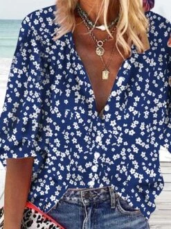 Loose Holiday Flower Button Up Shirt Plus Size -Shinee Style Shop c2cf20364bb641ad828e835206367bde