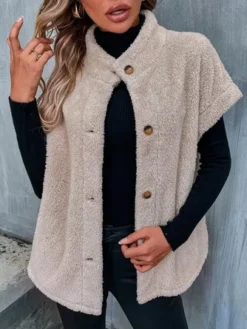 Women Casual Lambswool Plain Teddy Half Turtleneck Short Sleeve Jacket -Shinee Style Shop c3ef6cb19b0b1c6ba9b91fc41748c004