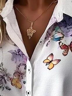 Butterfly Loose Shirt Collar Casual Blouse -Shinee Style Shop c575ae7d96c8bfd872b37291cbedbf49