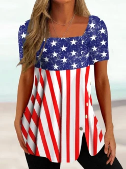 Square Neck Casual Loose Jersey Blouse