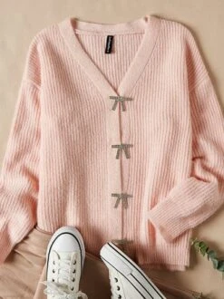 Urban V Neck Bow Sweater -Shinee Style Shop c6d1678ac324e2cf94e178dcf612481f