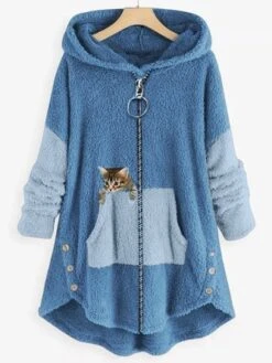 Women Color Block Furry Fleece Fabric Cat Zipper Hooded Coat 19 Women Color Block Furry Fleece Fabric Cat Zipper Hooded Coat -Shinee Style Shop c7e633dc607b5214e6991c452112c328