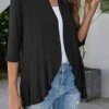 Casual Plain Three-quarter Sleeve Knit Cardigan