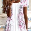 JFN Crew Neck Floral Casual Fit Tunic Top