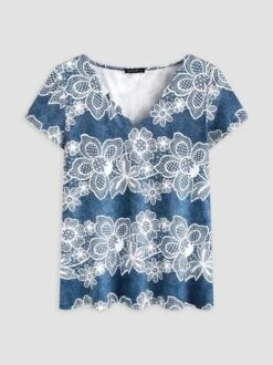 V Neck Casual Floral Long Sleeve Top -Shinee Style Shop ceeb2fd6ffc719c5c8535d82eb02d8c8