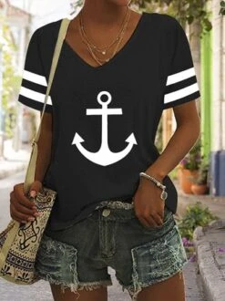 Sea Casual V Neck Anchor T-Shirt -Shinee Style Shop cf77a4d896c76b1a4572eb2885dcee7e